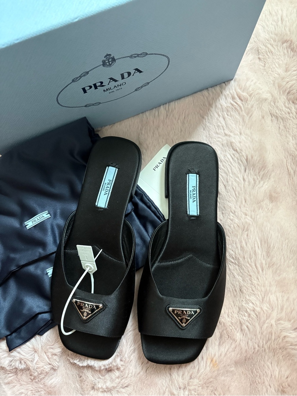 Prada Black silk Square-Toe Slide Sandals - Picture 4 of 7